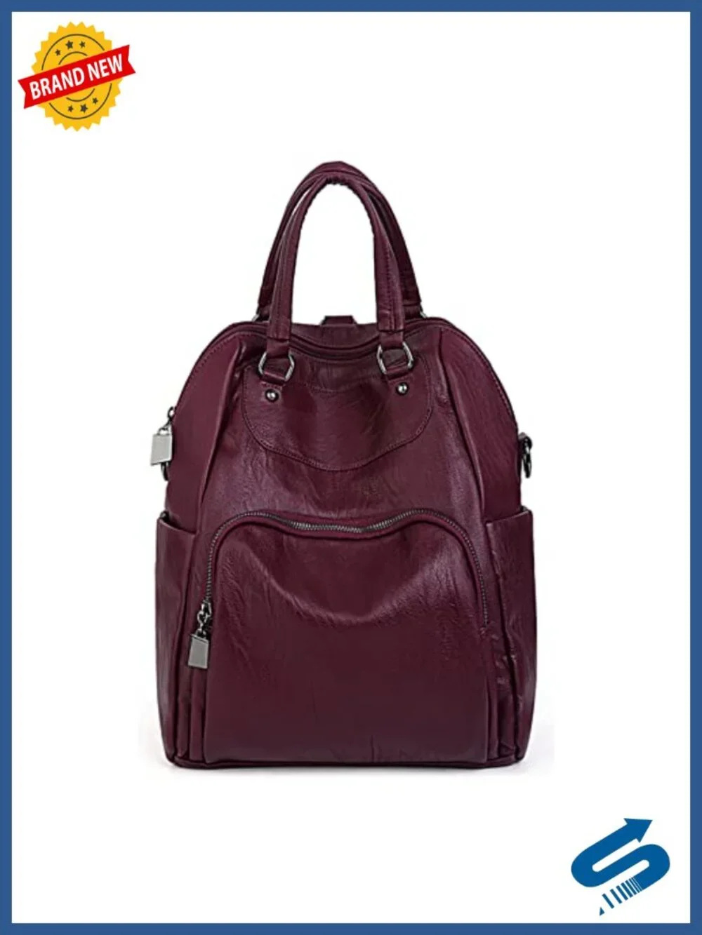 Faux Leather Convertible Backpack Purse Women Travel Shoulder Bag Handbag